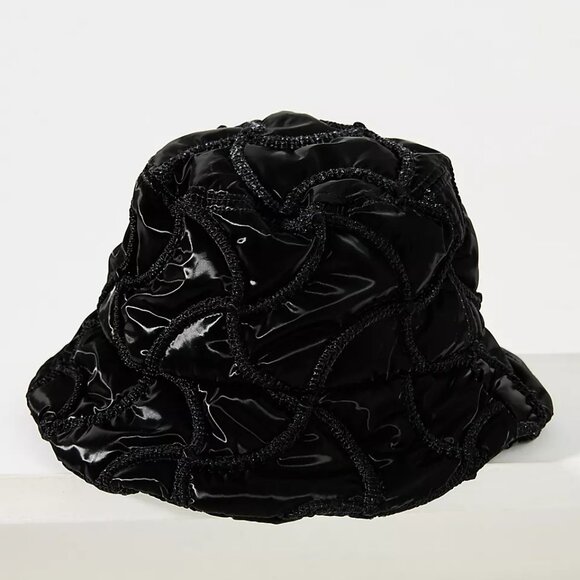 Anthropologie Lucky Zone Quilted Bucket Hat In Black NWT - Picture 2 of 10